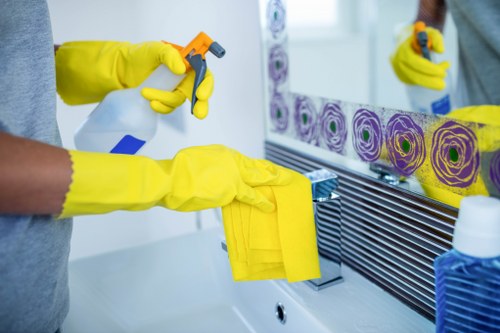 Bright bathroom ready for thorough house cleaning